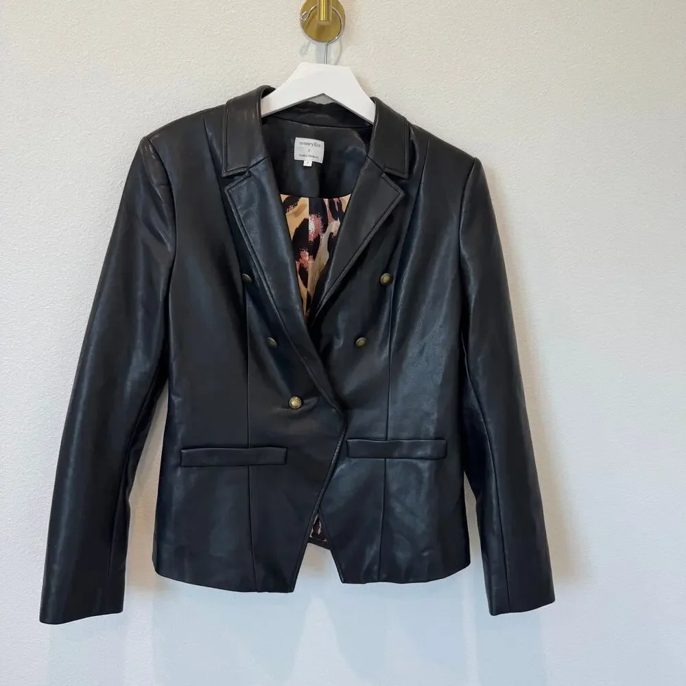 Amaryllis x Ashlee Nichols Black Faux Leather Blazer Jacket Medium - Picture 11 of 12